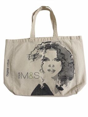 MARKS & SPENCER Cream Canvas Tote Bag Woman’s Face Sketch Graphic Print